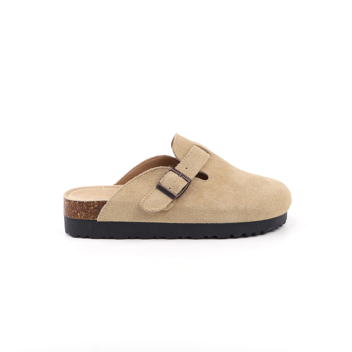 Light Khaki buckle suede clogs - outsole view