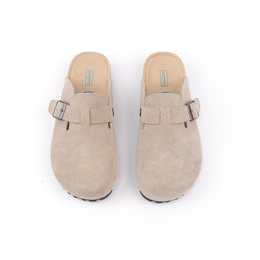 Sand buckle suede clogs - pair view