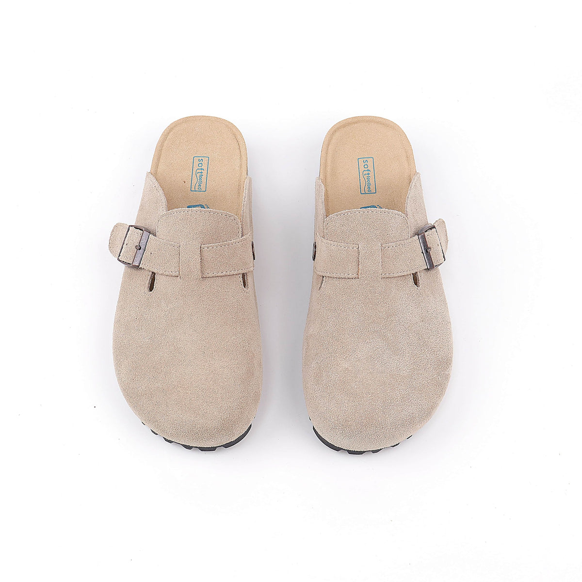 Sand buckle suede clogs - pair view