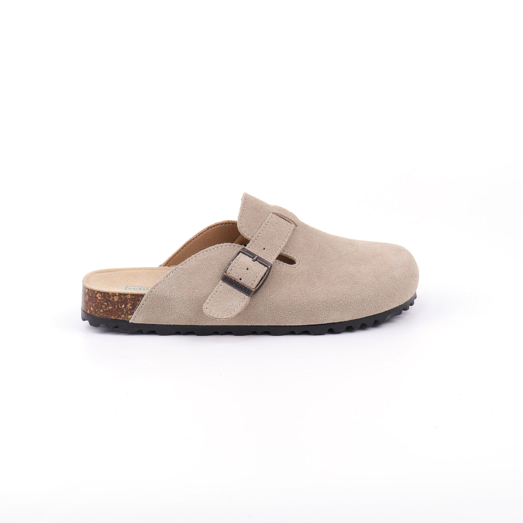 Sand buckle suede clogs - top view
