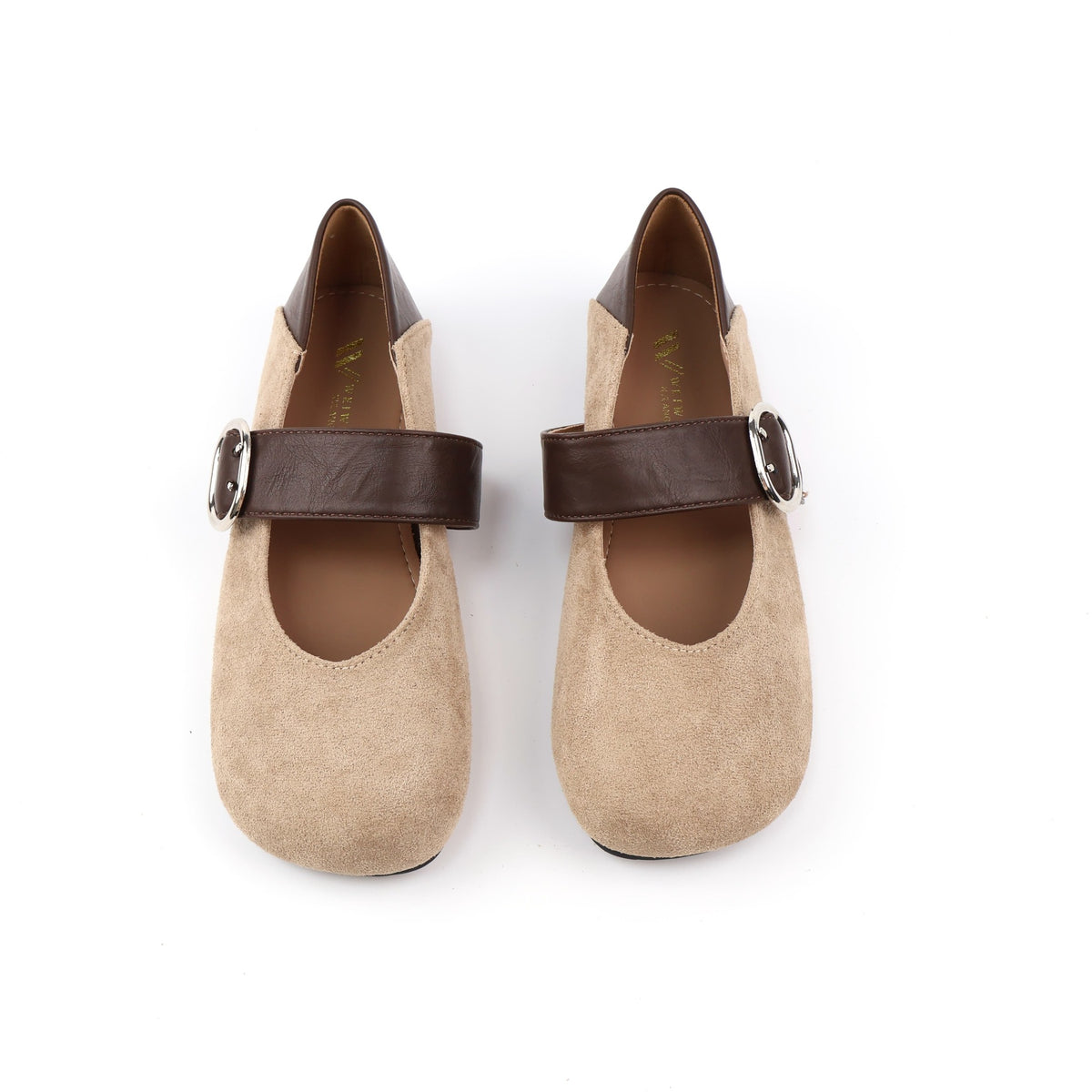 Almond Mary Jane flats top view