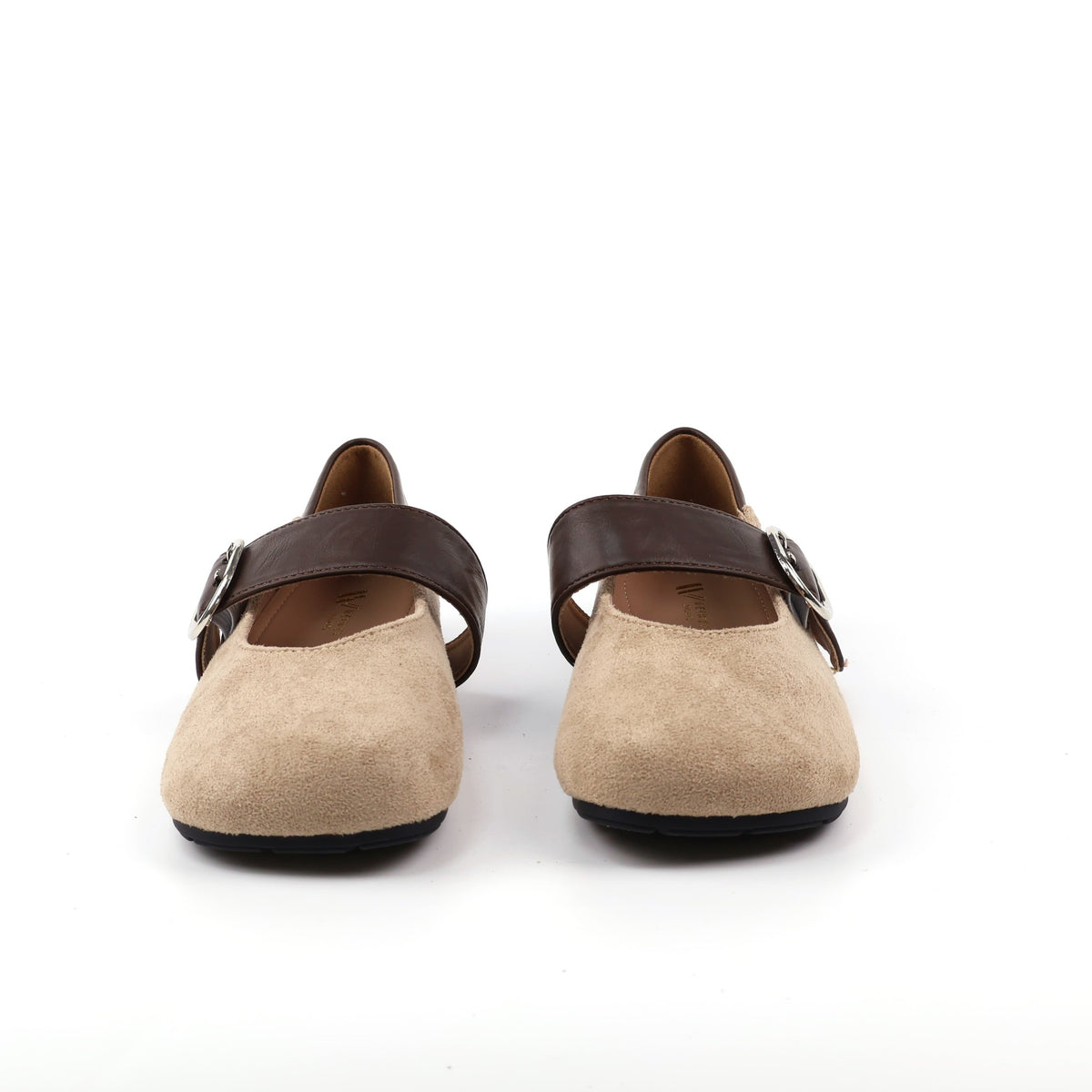 Almond Mary Jane flats front view