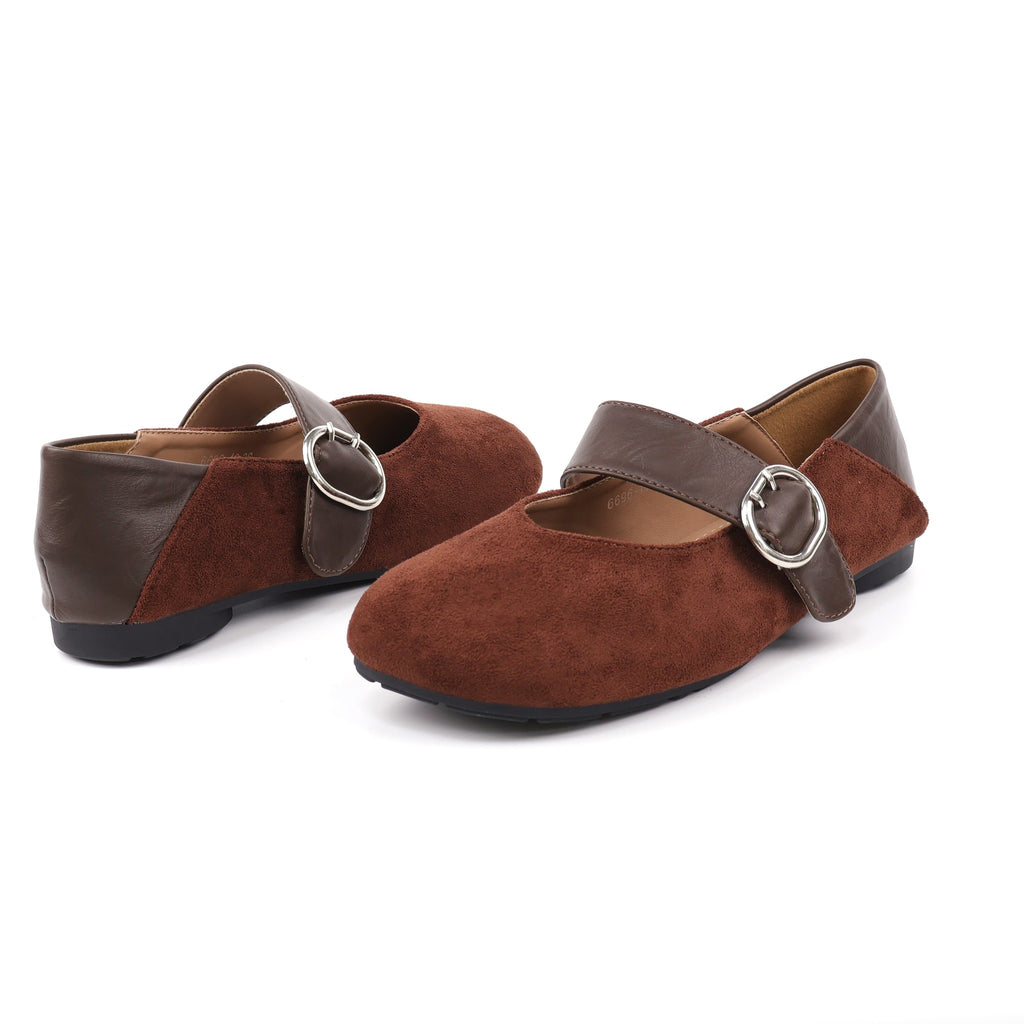 Coffee Mary Jane flats top view
