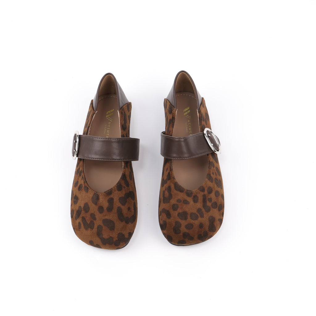 Leopard Black Mary Jane flats front angle