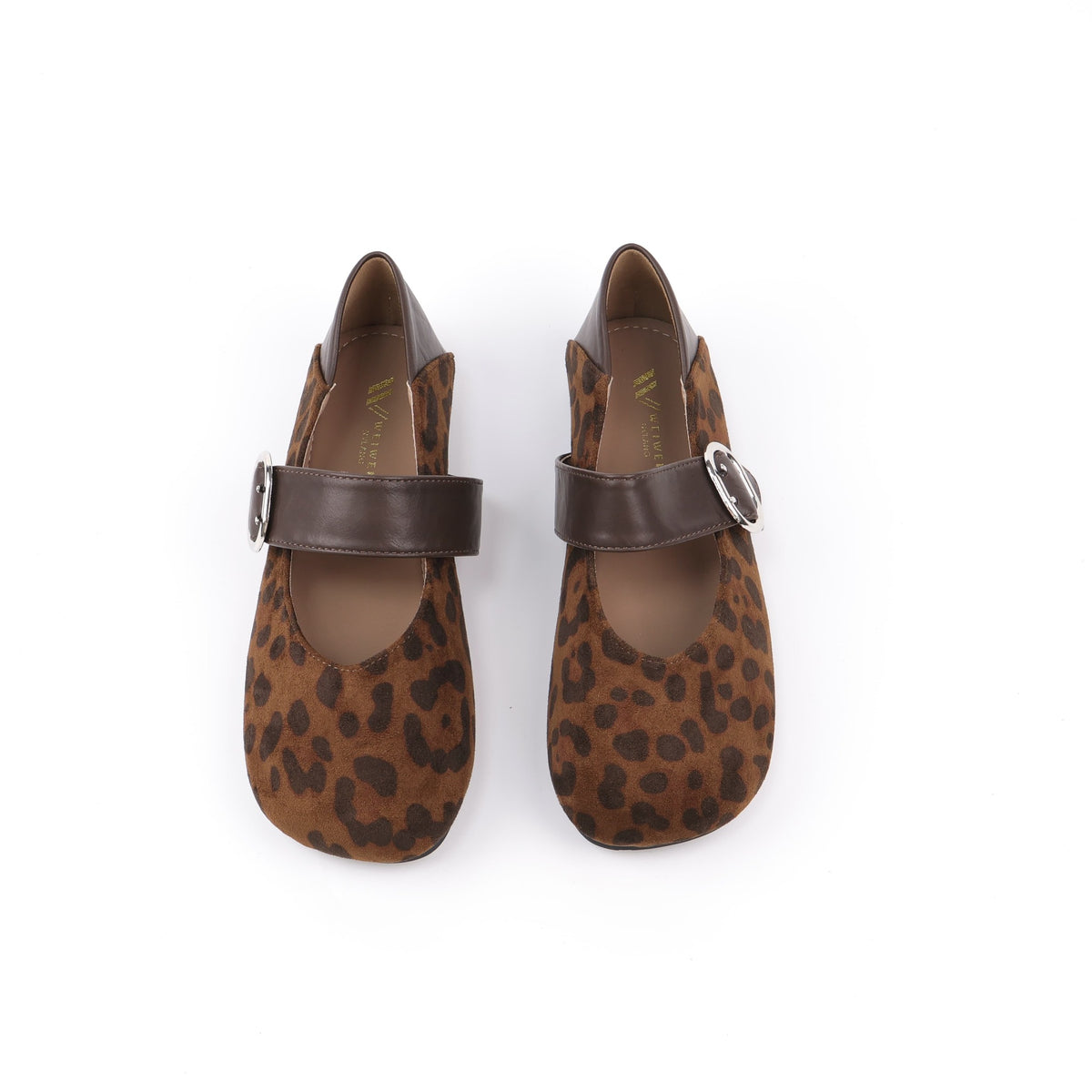 Leopard Black Mary Jane flats front angle