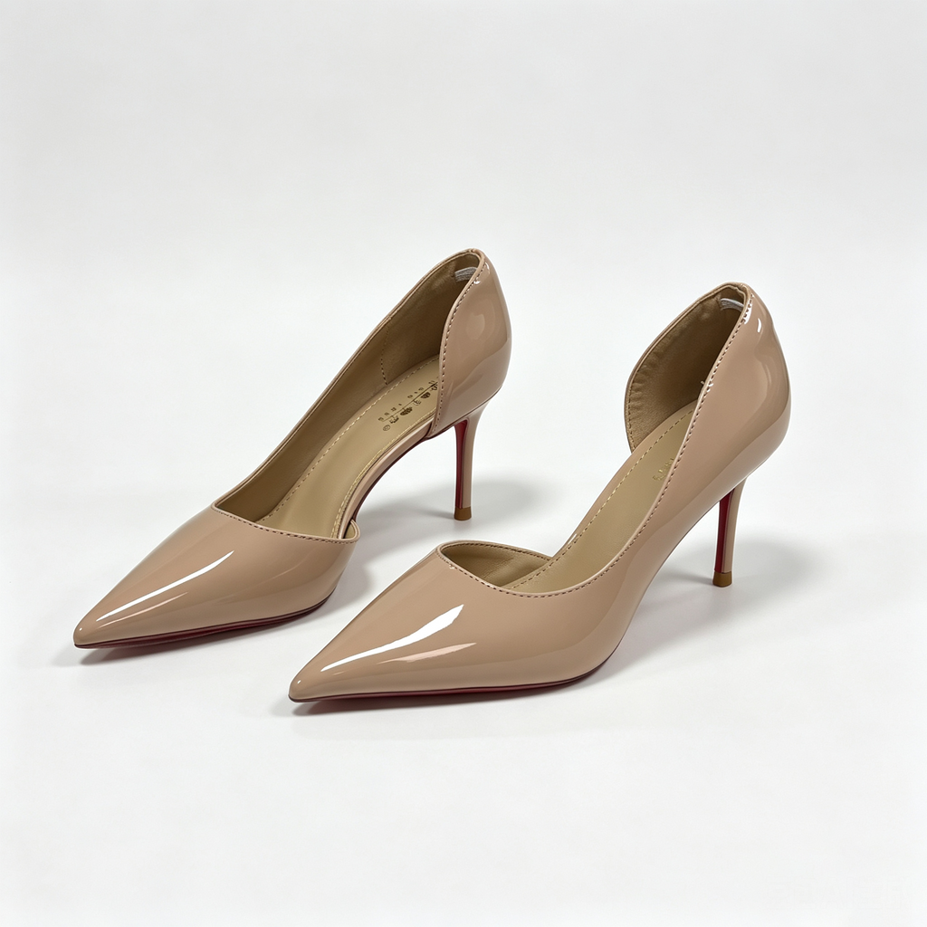 Valentina nude patent pumps angled pair