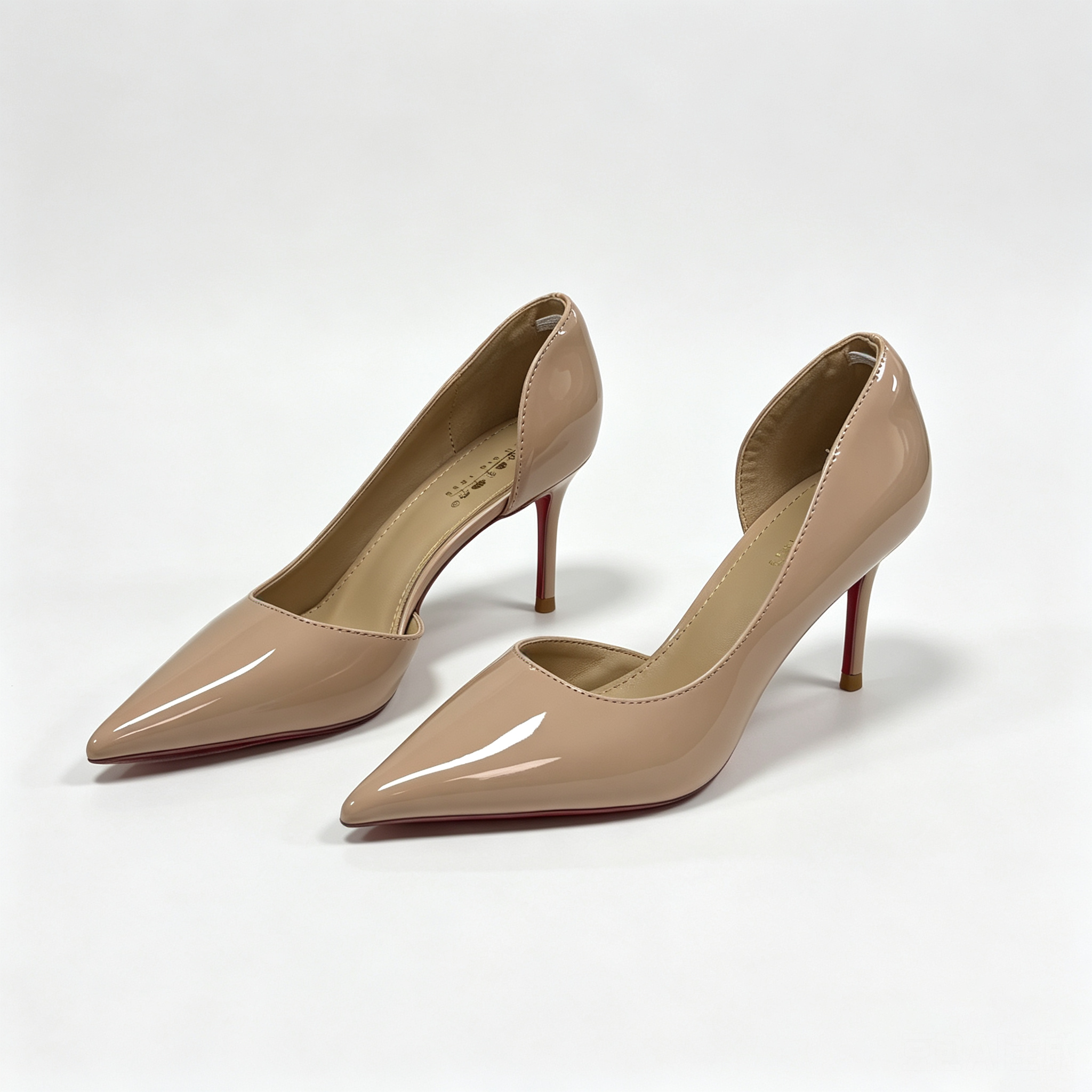 Valentina nude patent pumps angled pair