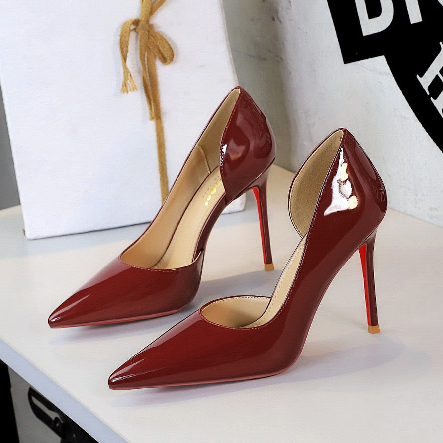 Valentina burgundy patent stiletto pumps pair