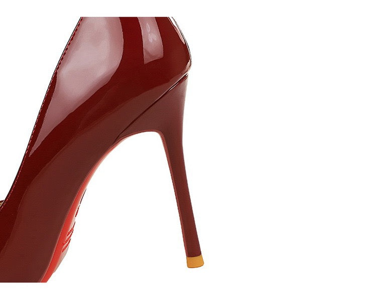 Valentina burgundy stiletto heel detail