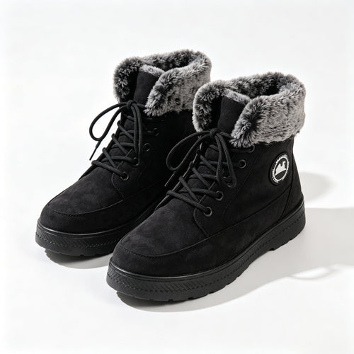 Aspen faux-fur-lined lace-up snow ankle boots in black, product view