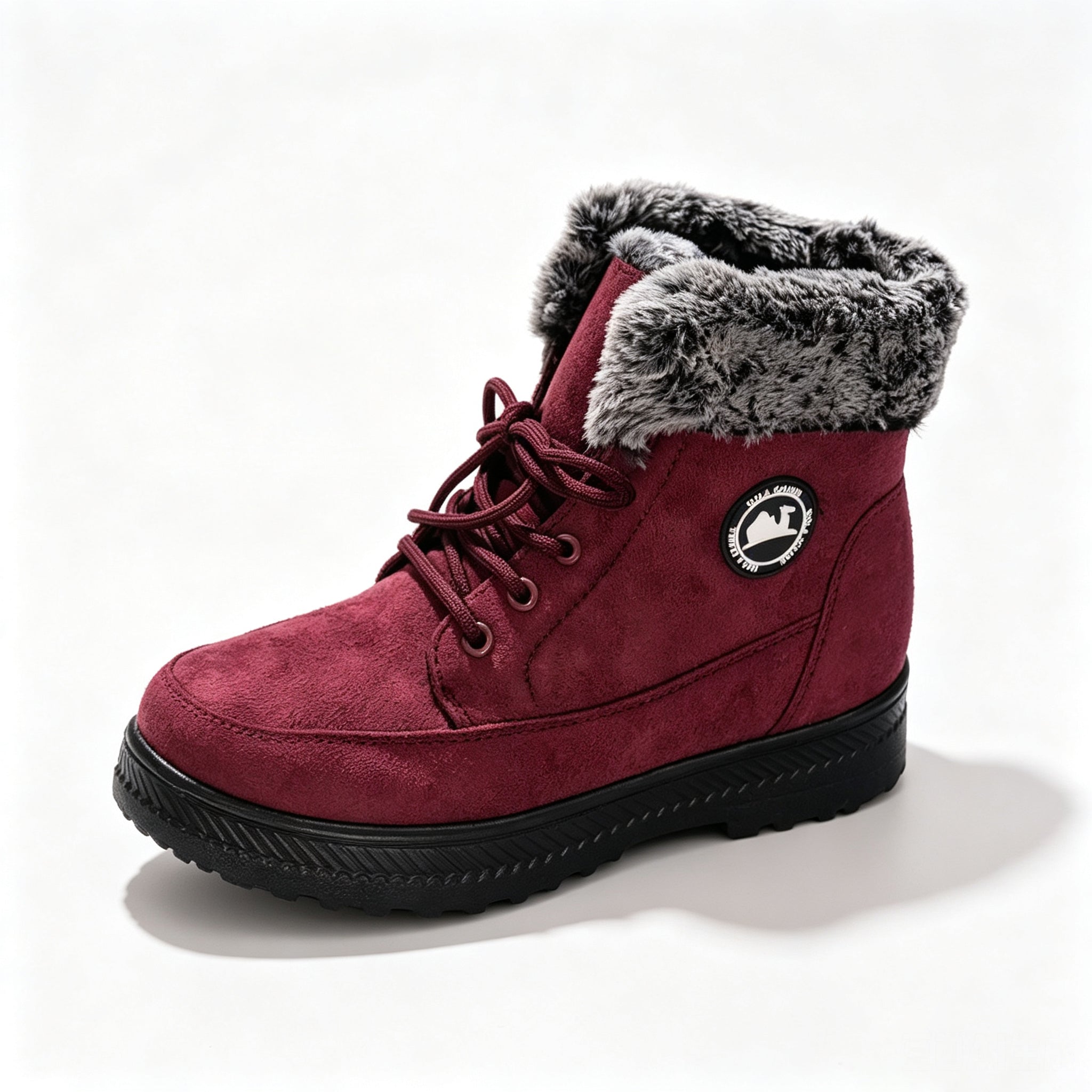 Aspen faux-fur-lined lace-up snow ankle boots in burgundy, product view