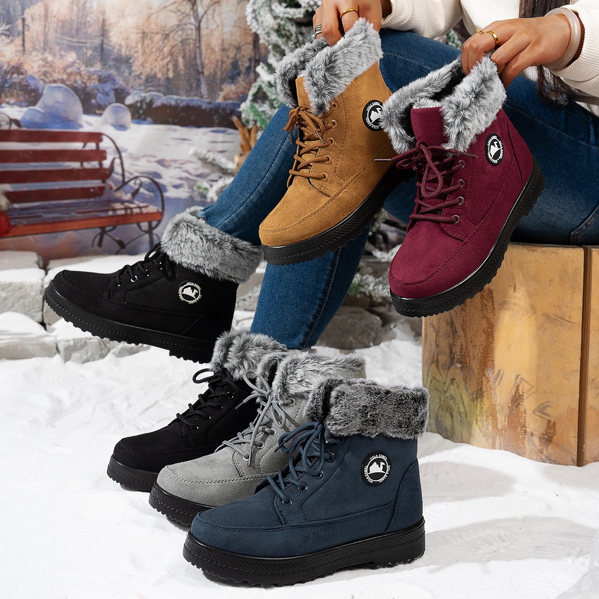 Aspen snow ankle boots in black, gray, ginger, burgundy, and navy