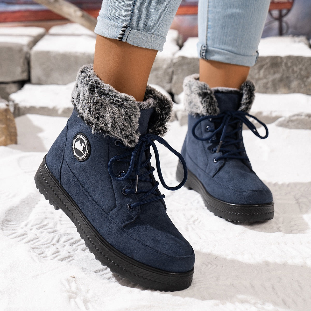 Aspen navy snow ankle boots, on-foot winter view