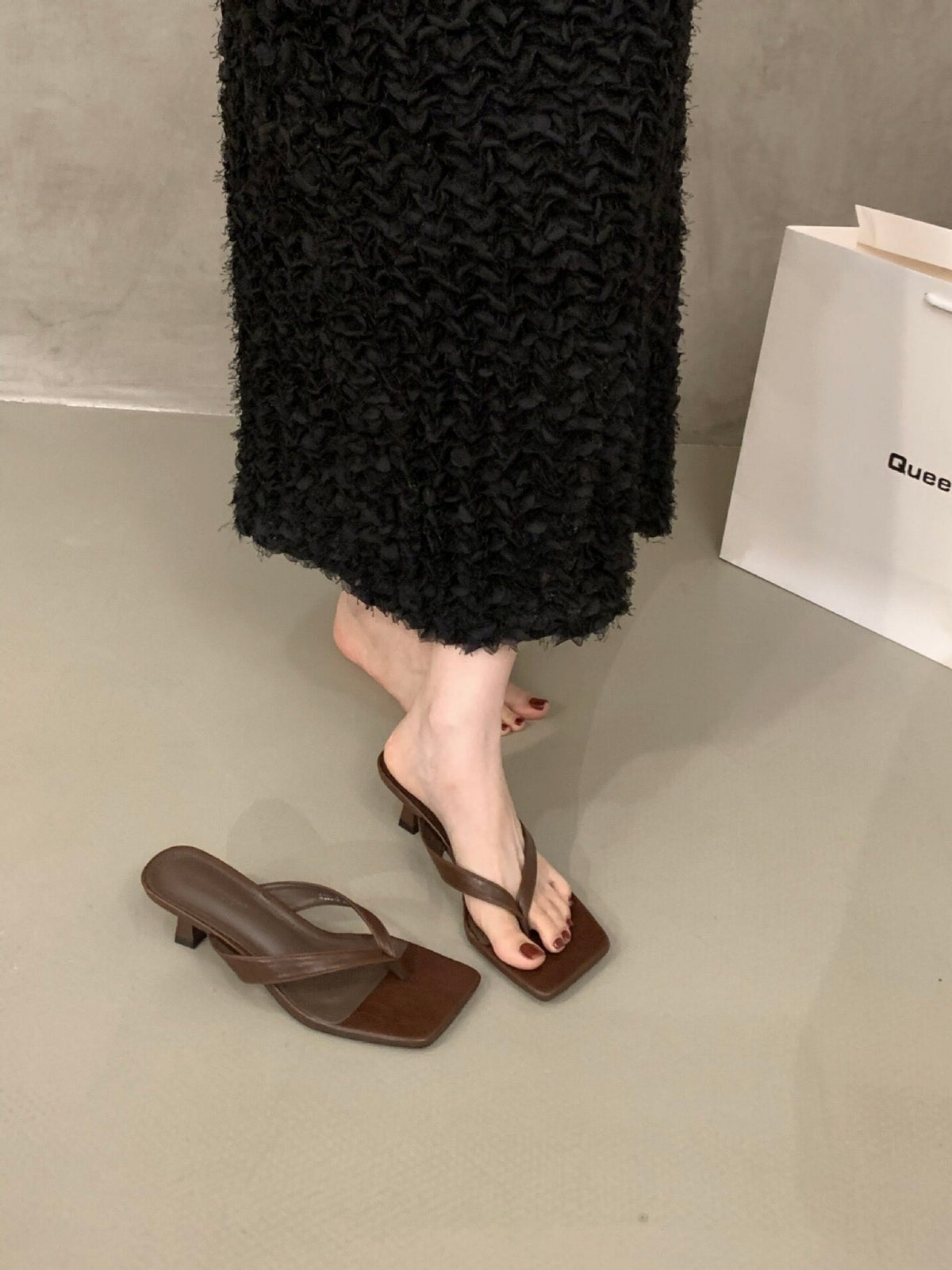 Brown Camille square-toe sandals, styling view