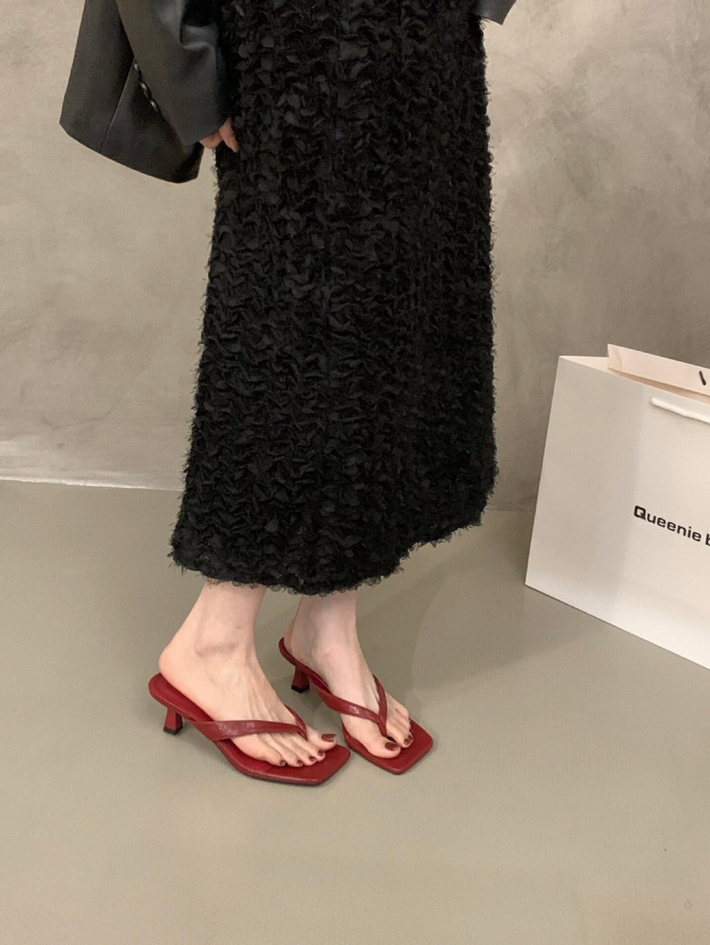 Red Camille kitten heel sandals, on-foot front view