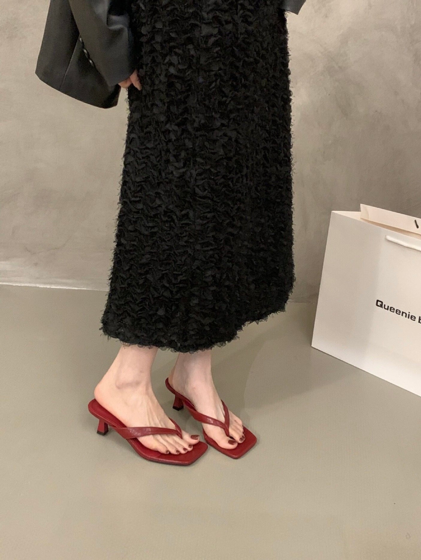 Red Camille kitten heel sandals, on-foot front view