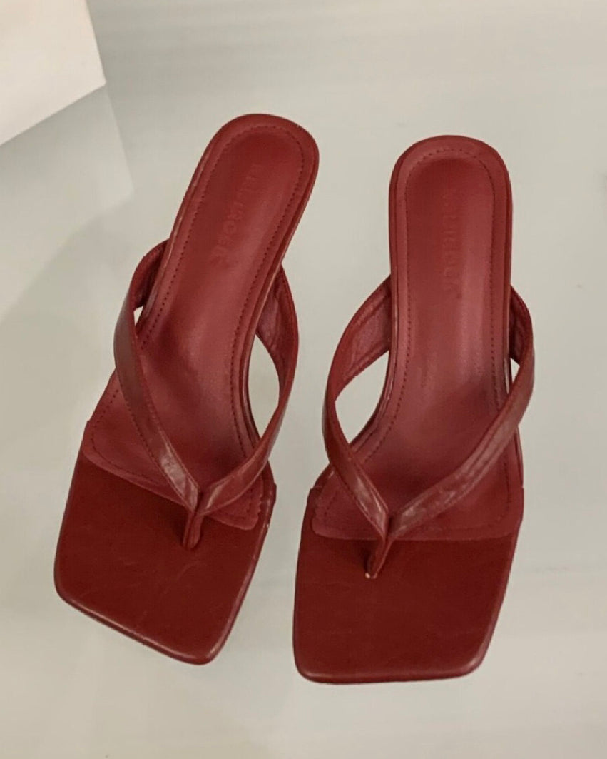Red Camille square-toe kitten heel sandals