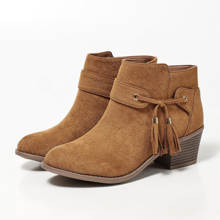 Dahlia Tassel Western Ankle Boots in Camel, pair view