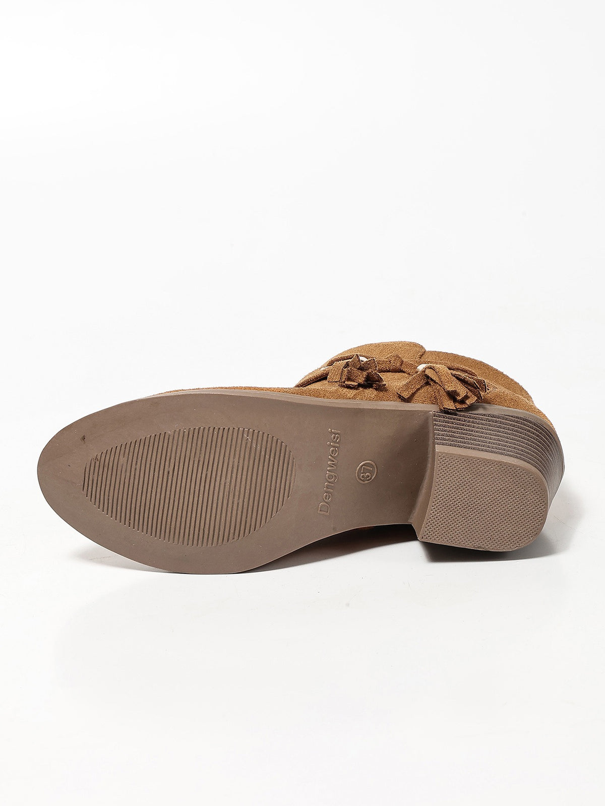 Dahlia Tassel Western Ankle Boots in Camel, outsole view
