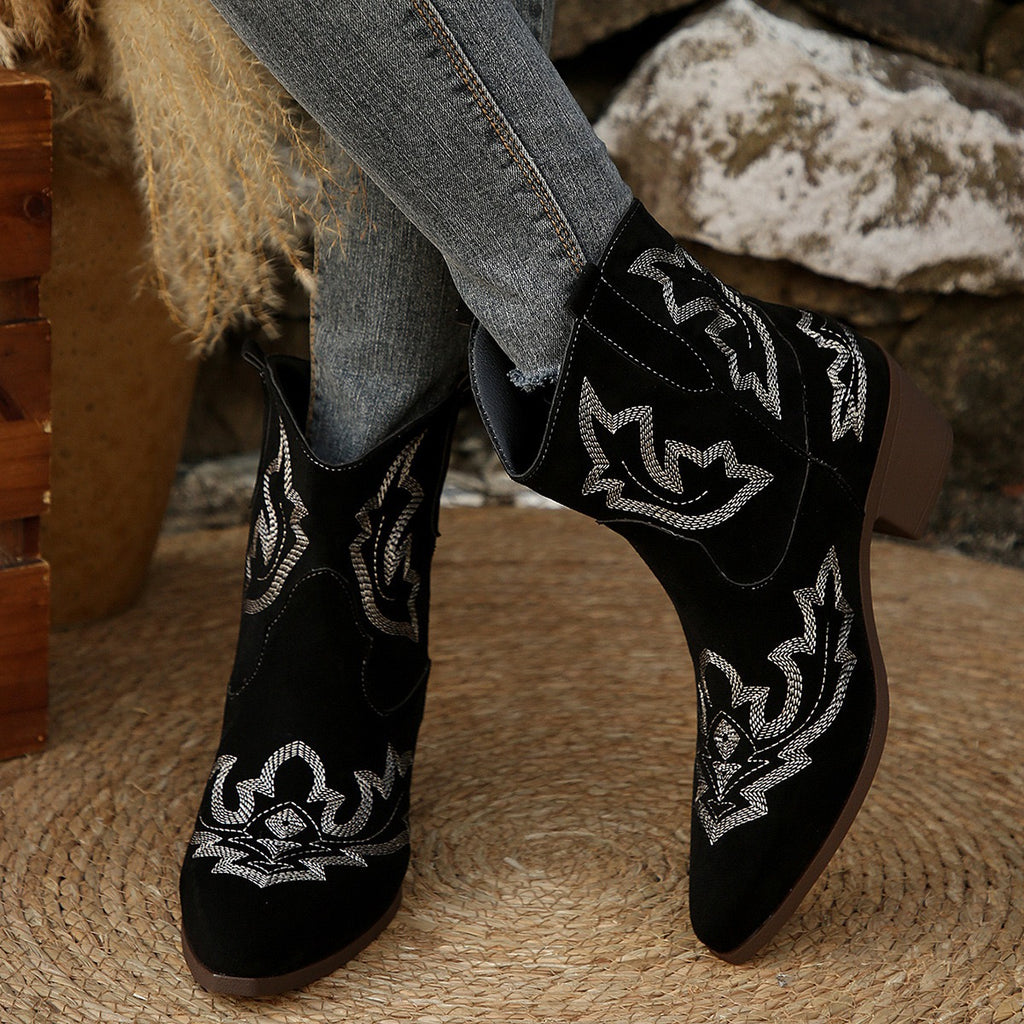 Dakota black Western ankle boots, walking view