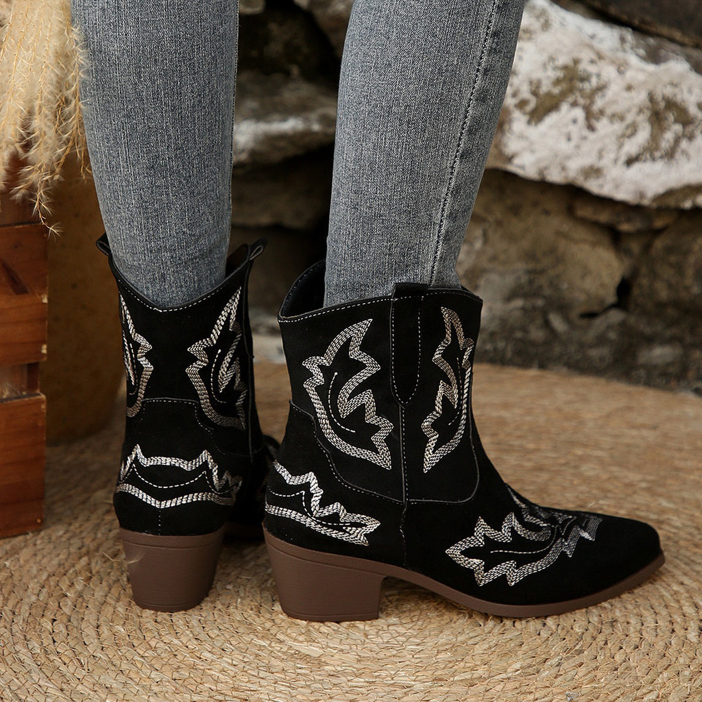 Dakota black Western ankle boots, rear view
