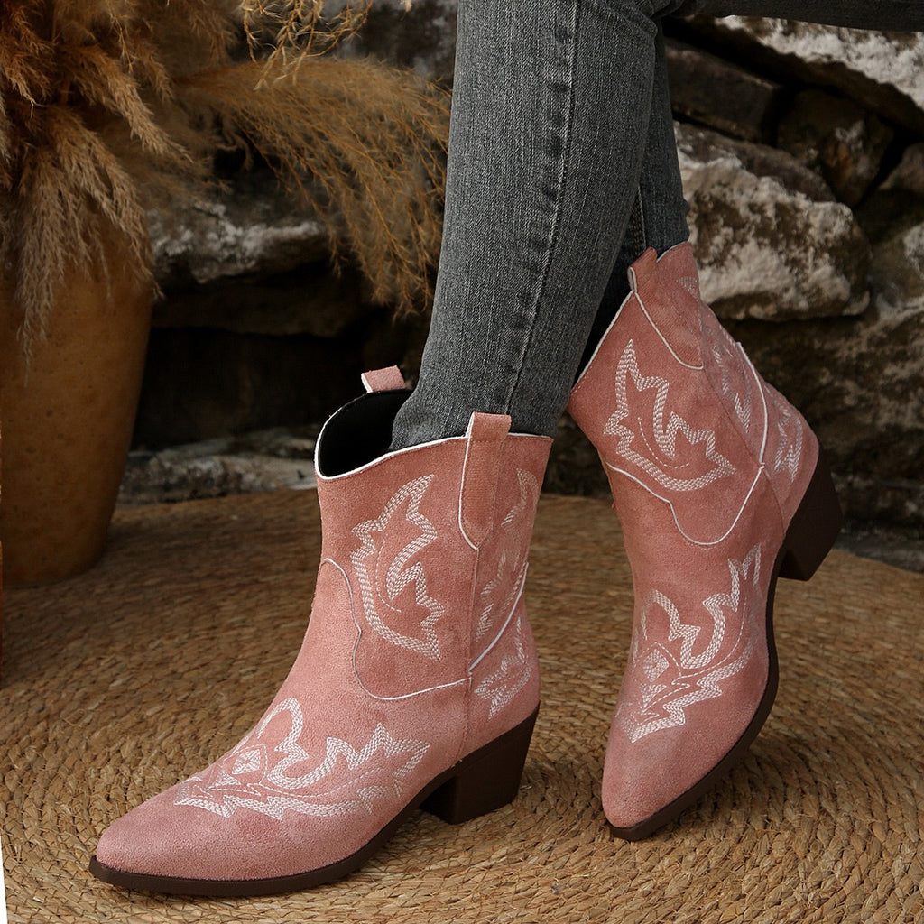 Dakota pink Western ankle boots, standing view
