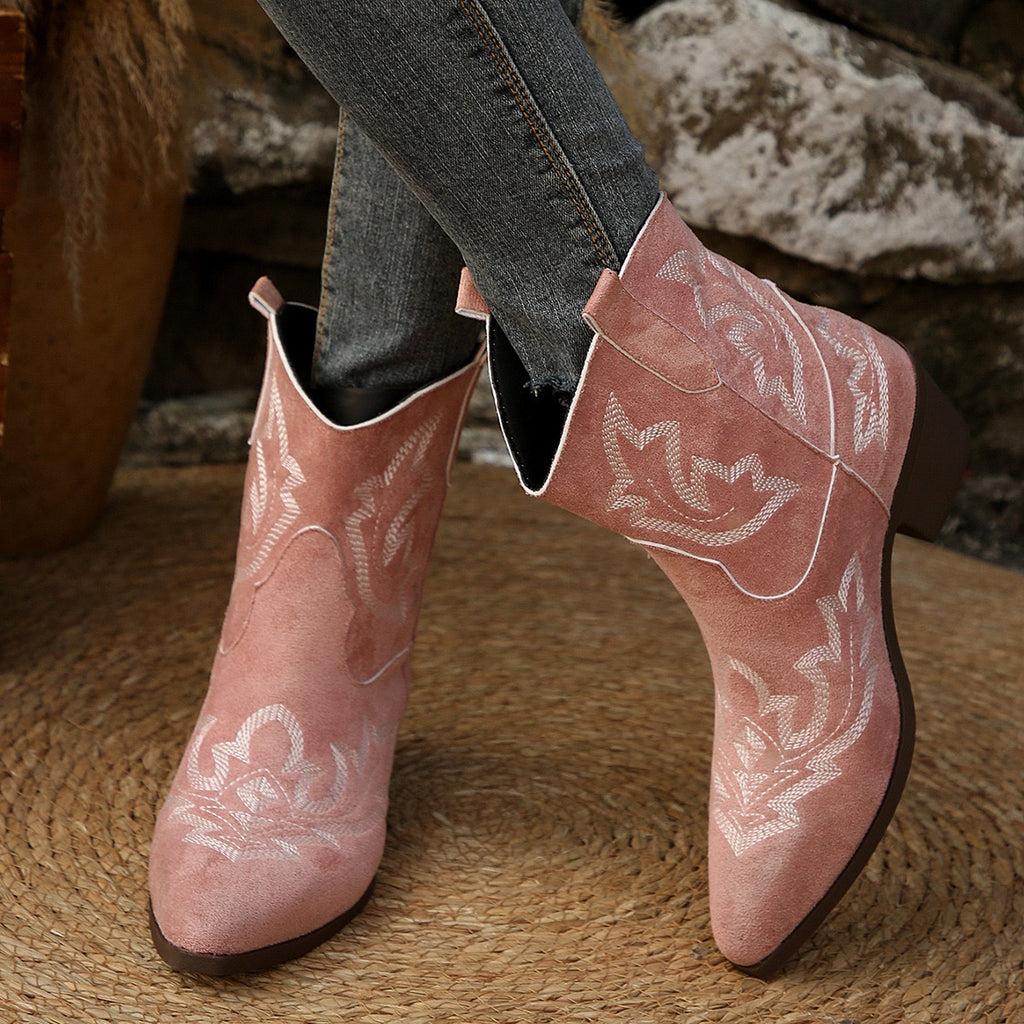 Dakota pink Western ankle boots, front pair view