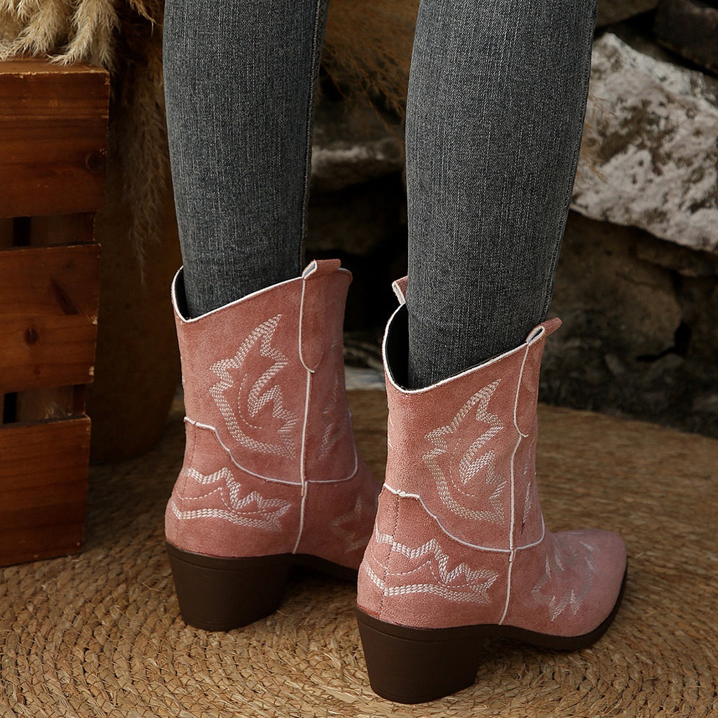 Dakota pink Western ankle boots, rear view