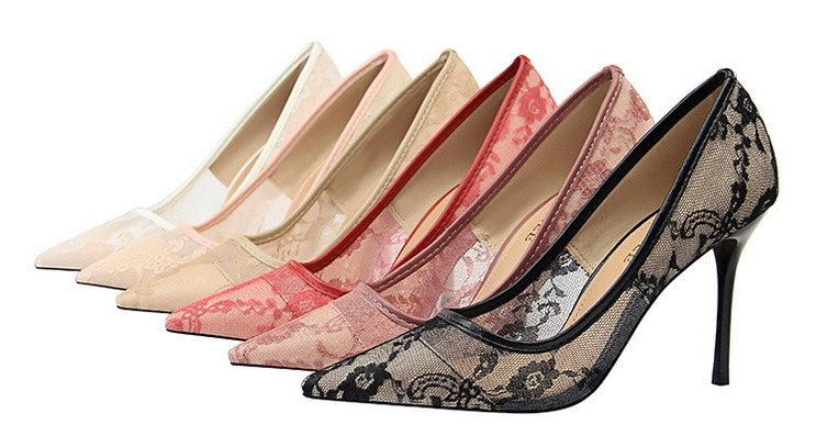 Elara lace stiletto pumps color range