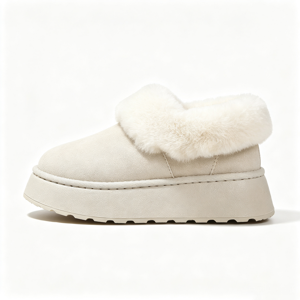 Ivory round-toe faux-fur-trimmed platform snow boots