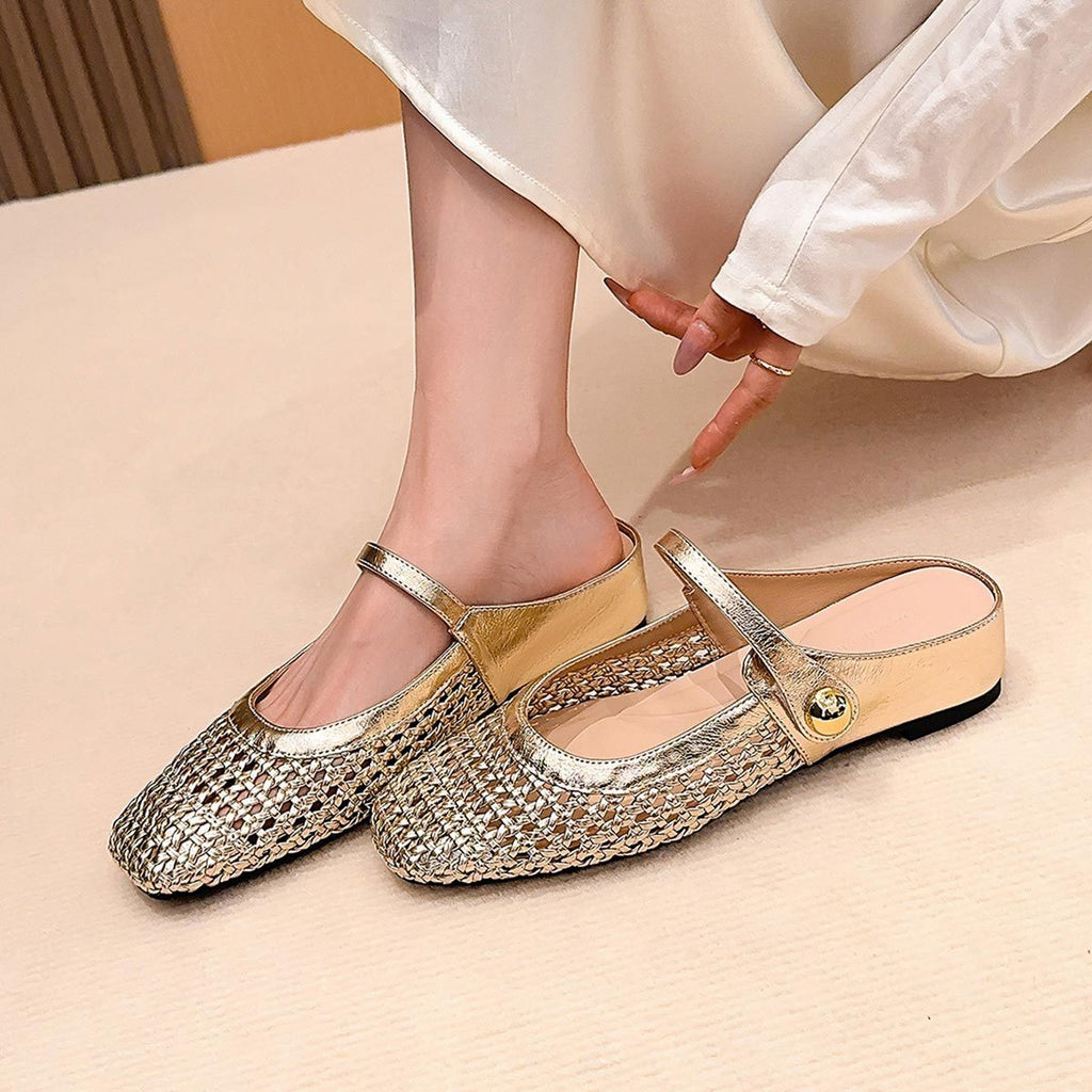 Elowen Woven Square-Toe Flats in Gold