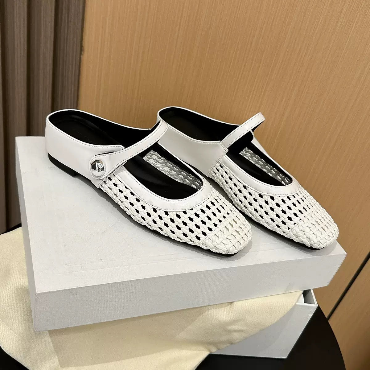 Ivory Elowen woven flats pair