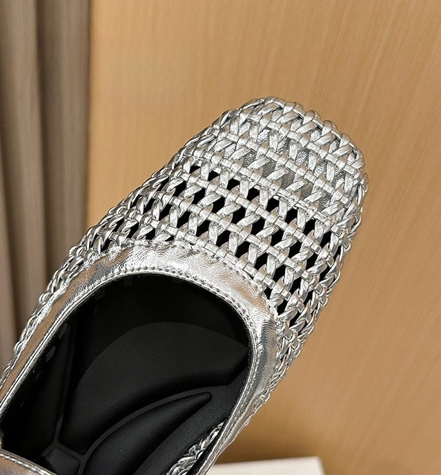 Elowen woven flats square toe and woven upper detail