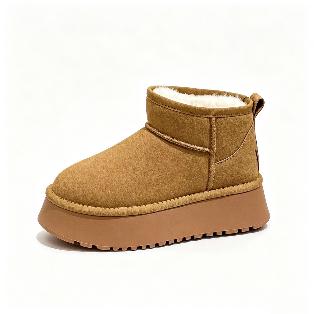 Chestnut round-toe faux-fur-lined platform snow boots