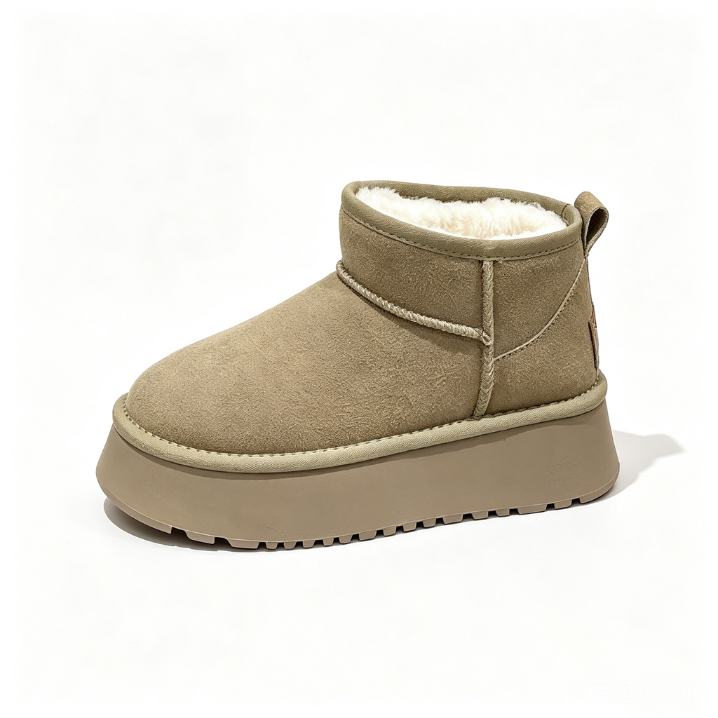 Khaki round-toe faux-fur-lined platform snow boots