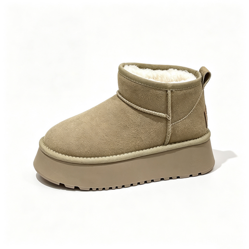 Khaki round-toe faux-fur-lined platform snow boots