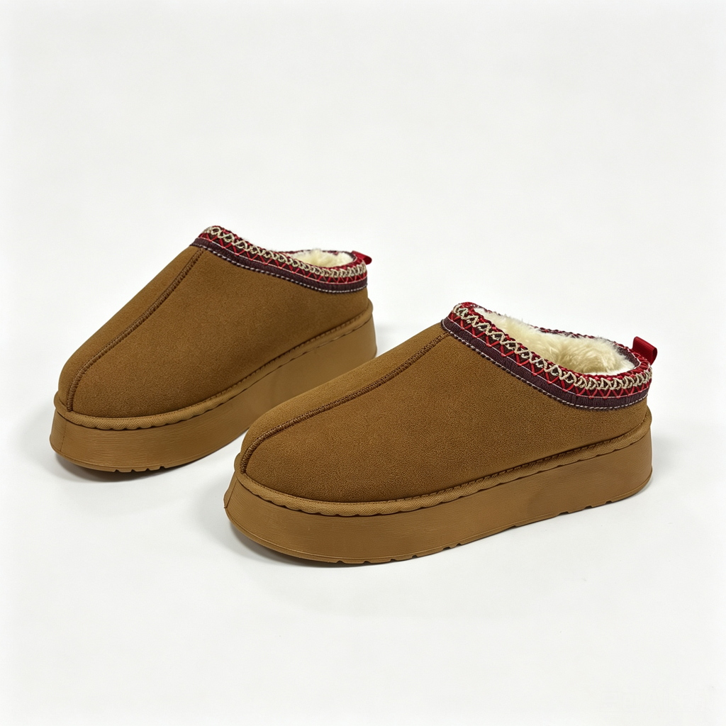 Hazel brown fleece-lined platform clogs, pair view