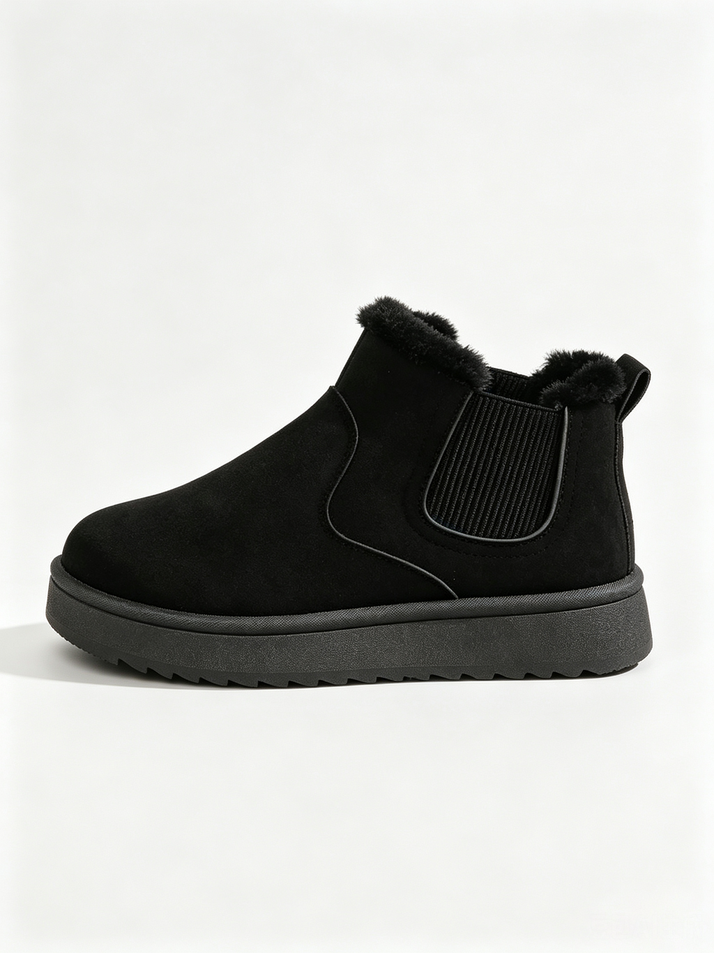 Black faux-fur-lined elastic-gusset snow ankle boots