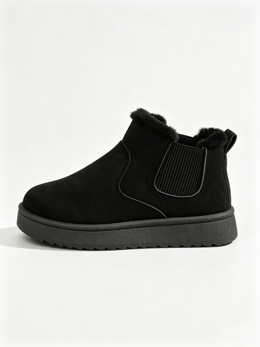 Black faux-fur-lined elastic-gusset snow ankle boots