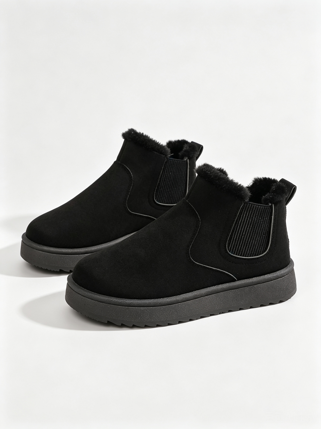 Black faux-fur-lined elastic-gusset snow ankle boots