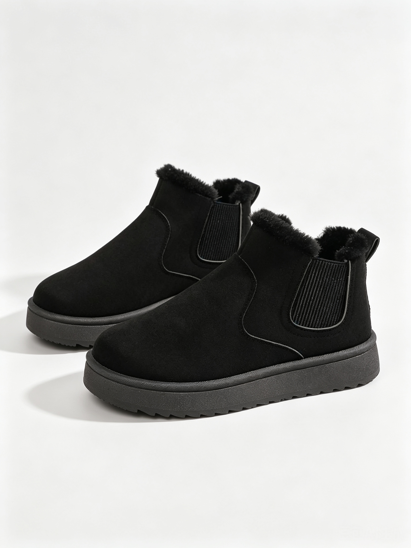Black faux-fur-lined elastic-gusset snow ankle boots