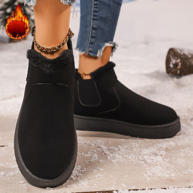 Black faux-fur-lined elastic-gusset snow ankle boots