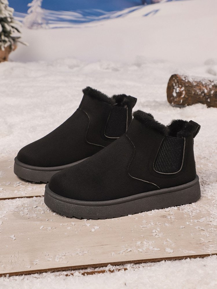 Black faux-fur-lined elastic-gusset snow ankle boots