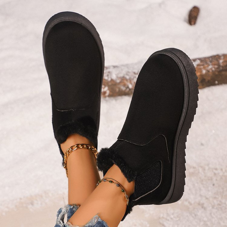 Black faux-fur-lined elastic-gusset snow ankle boots