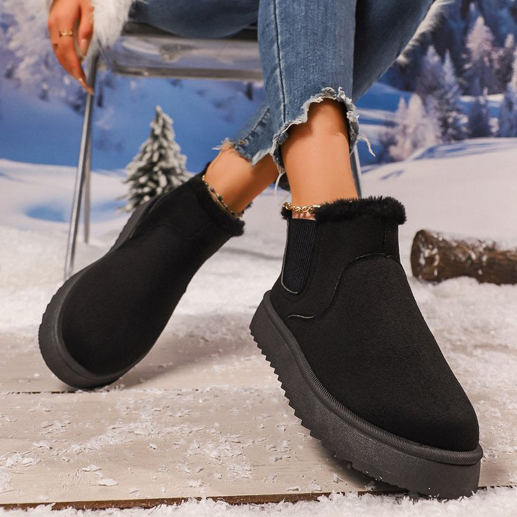 Black faux-fur-lined elastic-gusset snow ankle boots