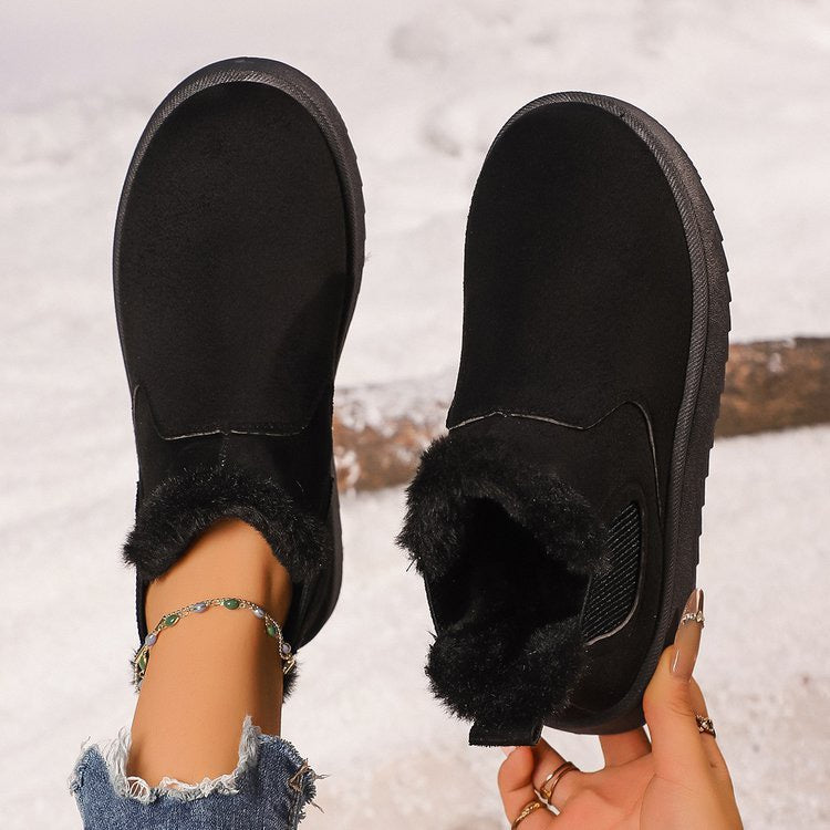 Black faux-fur-lined elastic-gusset snow ankle boots