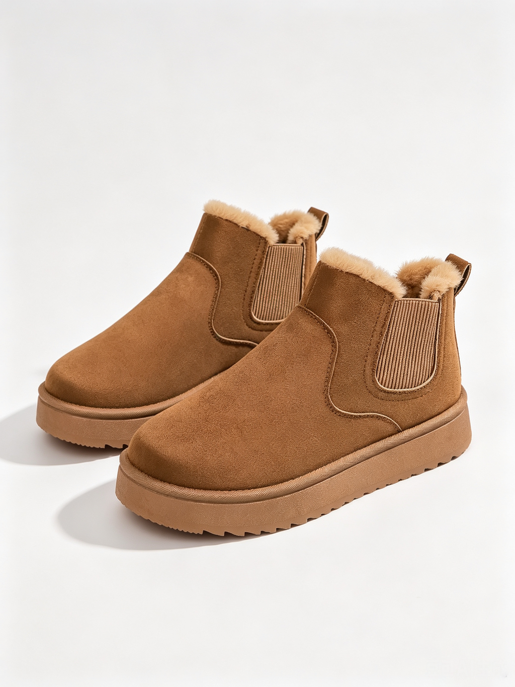 Brown faux-fur-lined elastic-gusset snow ankle boots