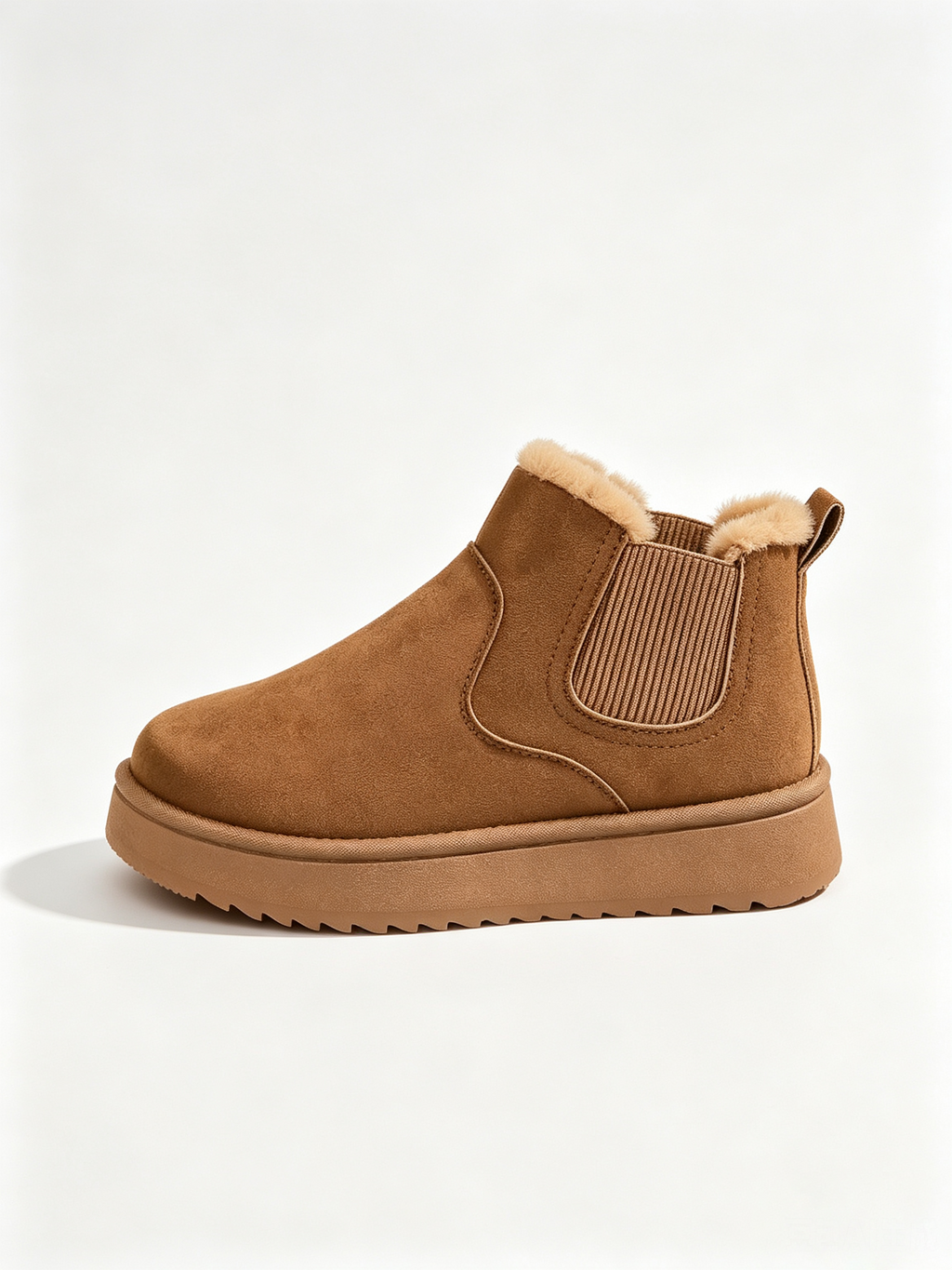 Brown faux-fur-lined elastic-gusset snow ankle boots