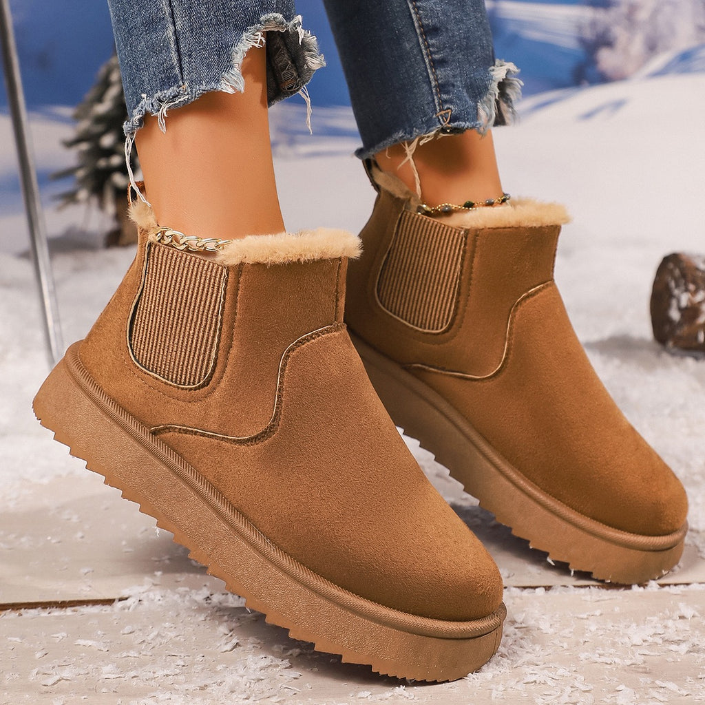 Brown faux-fur-lined elastic-gusset snow ankle boots