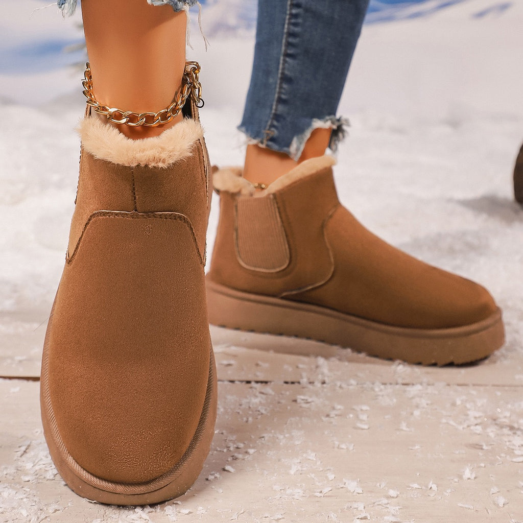 Brown faux-fur-lined elastic-gusset snow ankle boots